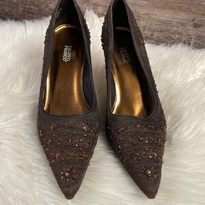 Valentines Franco Ladies Beaded Chocolate Brown Heels, Size 7M